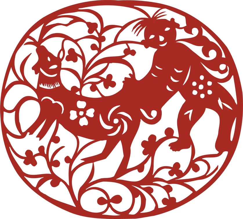 中国风中式传统喜庆民俗人物动物窗花剪纸插画边框AI矢量PNG素材【1336】